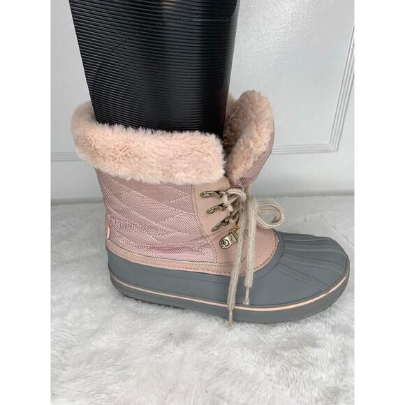 London Fog Girls Size 4 Insulated Winter Duck Boots Pink & Gray Faux Fur Lining - Picture 4 of 8